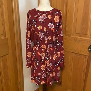 LOFT Burgundy Floral Long Sleeve Dress